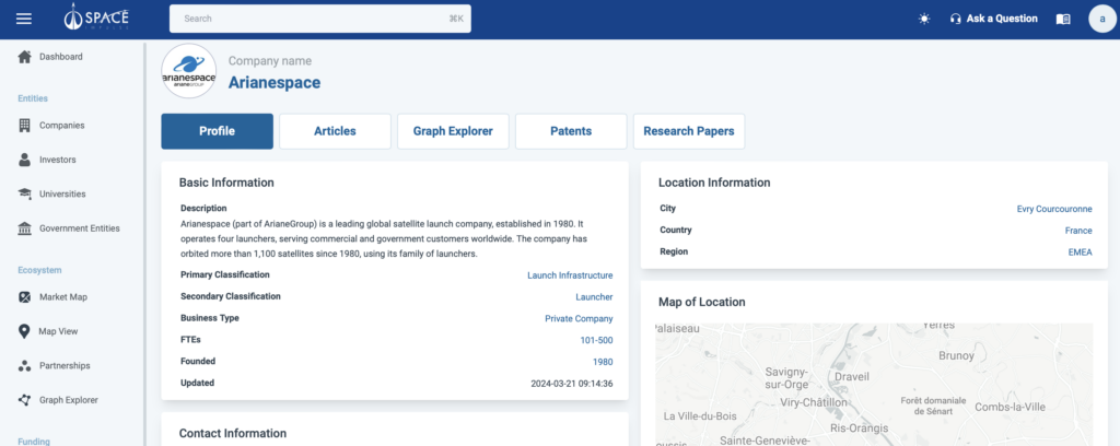 Arianespace Space Impulse Platform Company Profile Screenshot